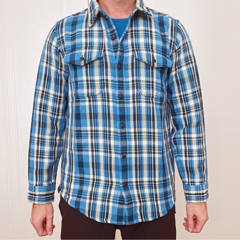 Outerknown Men’s Blanket Shirt Blue Plaid Size Small New Organic Cotton